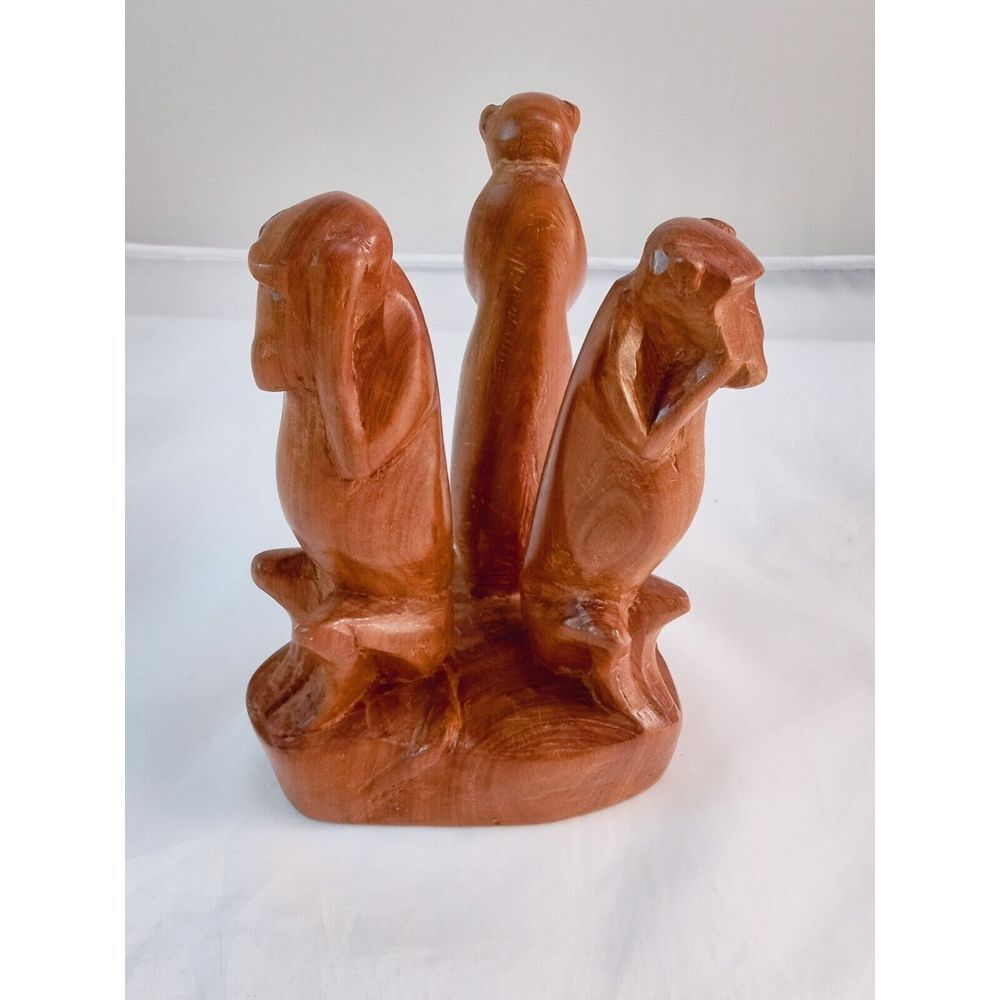 Authentic Besmo Hand Carved in Kenya See, Hear and Speak No Evil Monkeys